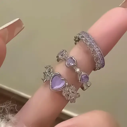 Set of 3 Purple silver ring