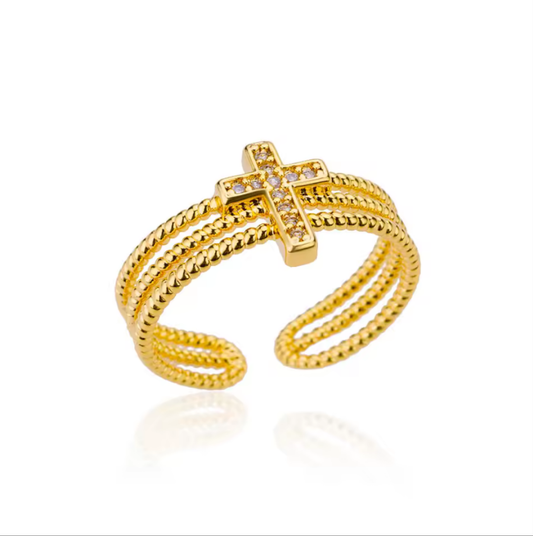 Cross 18k gold plated ring